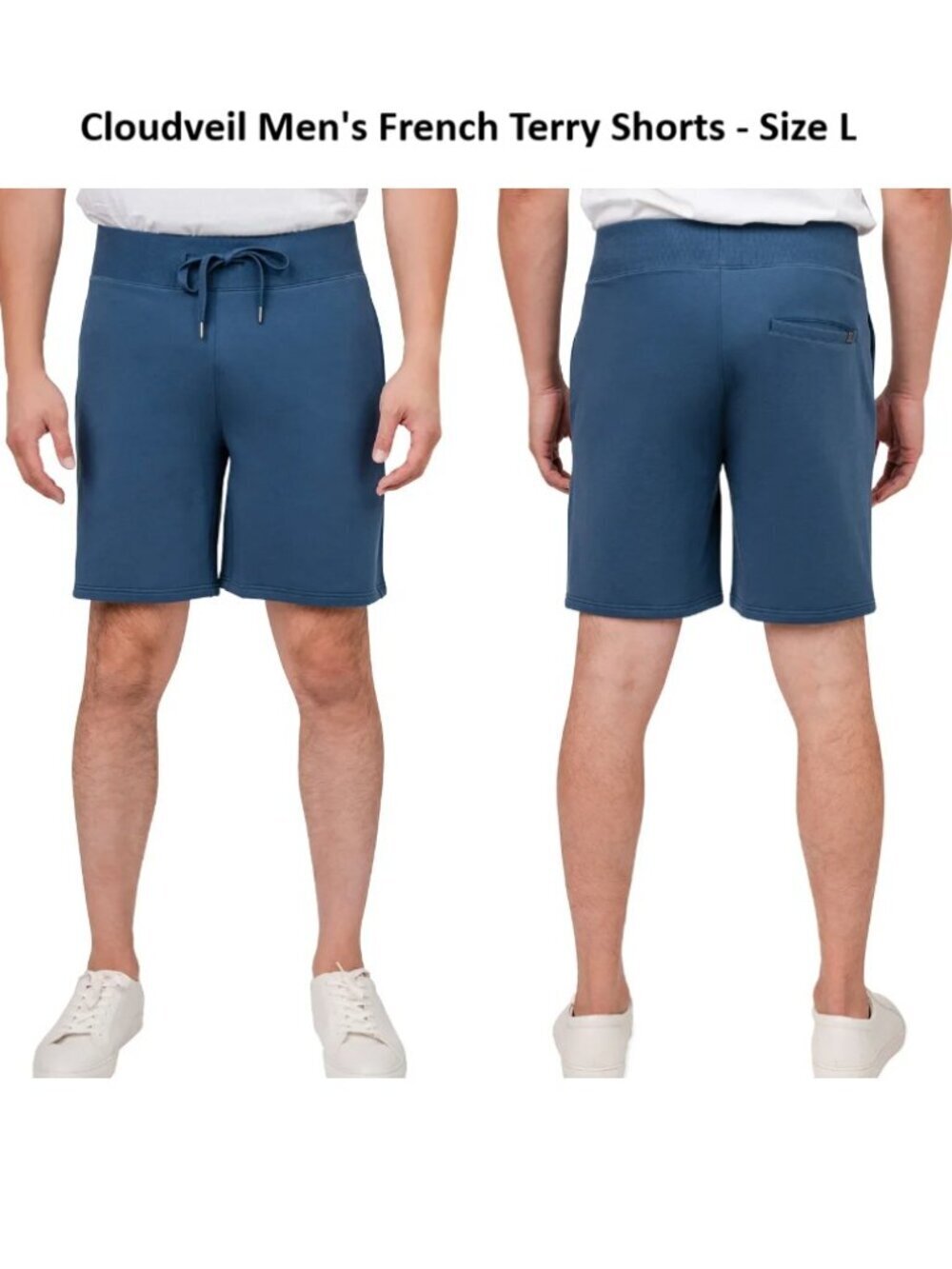 Cloudveil Mens French Terry Shorts L Blue Drawstring Stretch Lounge Casual
